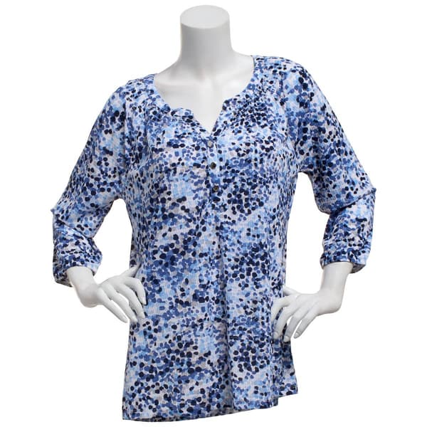 Plus Size Emily Daniels 3/4 Sleeve Waffle Dot Button Front Blouse