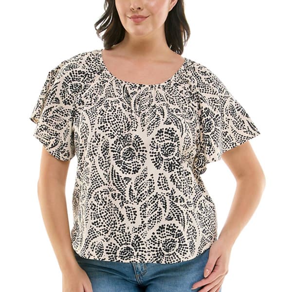 Womens Zac & Rachel Short Flutter Sleeve Dot Floral Blouse - image 