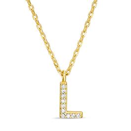 Sterling Silver Gold L Initial Cubic Zirconia Necklace
