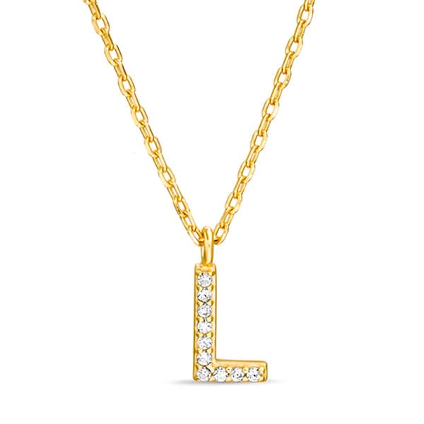Sterling Silver Gold L Initial Cubic Zirconia Necklace - image 