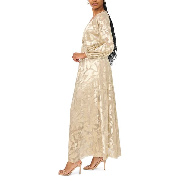 Womens MSK Long Sleeve V Neck Leaf Shimmer Maxi Dress