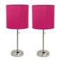 LimeLights Brush Steel Lamp w/Charging Outlet/Pink Shade-Set of 2 - image 1
