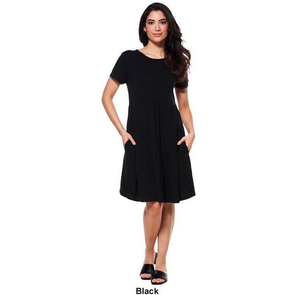 Plus Size Architect&#174; Short Sleeve Solid Tiered Fit & Flare Dress