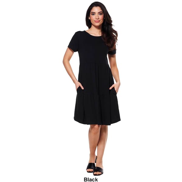 Petite Architect&#174; Short Sleeve Solid Tiered Fit & Flare Dress