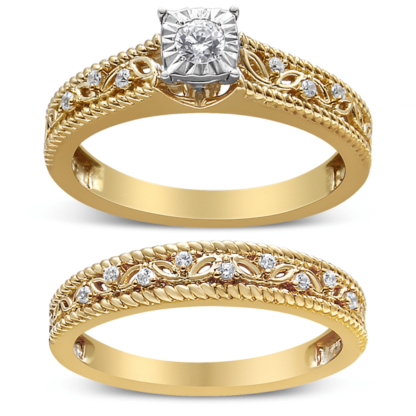 Haus of Brilliance 1/5ctw. Diamond Art Deco Engagement Ring Set