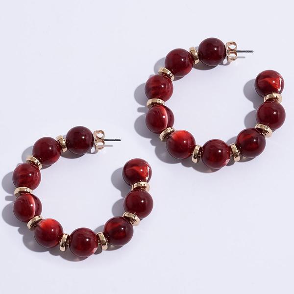 Ashley Cooper(tm) Dark Berry Bead & Gold-Tone Spacer J-Hoop Earrings - image 