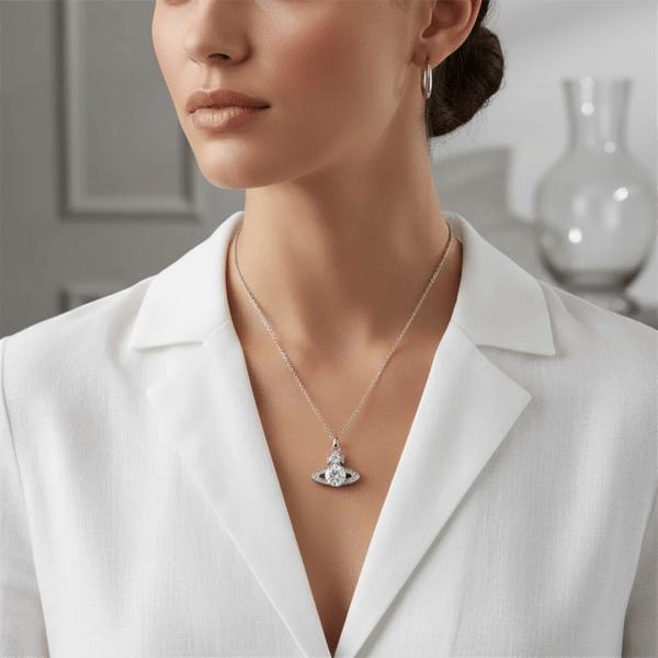 Saffron 1ctw. Moissanite Diamond Saturn Pendant Necklace