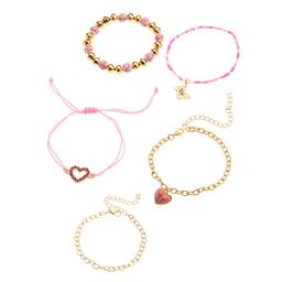 Ashley Pink & Gold-Tone Charm Beaded Bracelet Stack