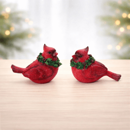 Melrose Cardinal Bird with Wreath Figurine - Set of 2