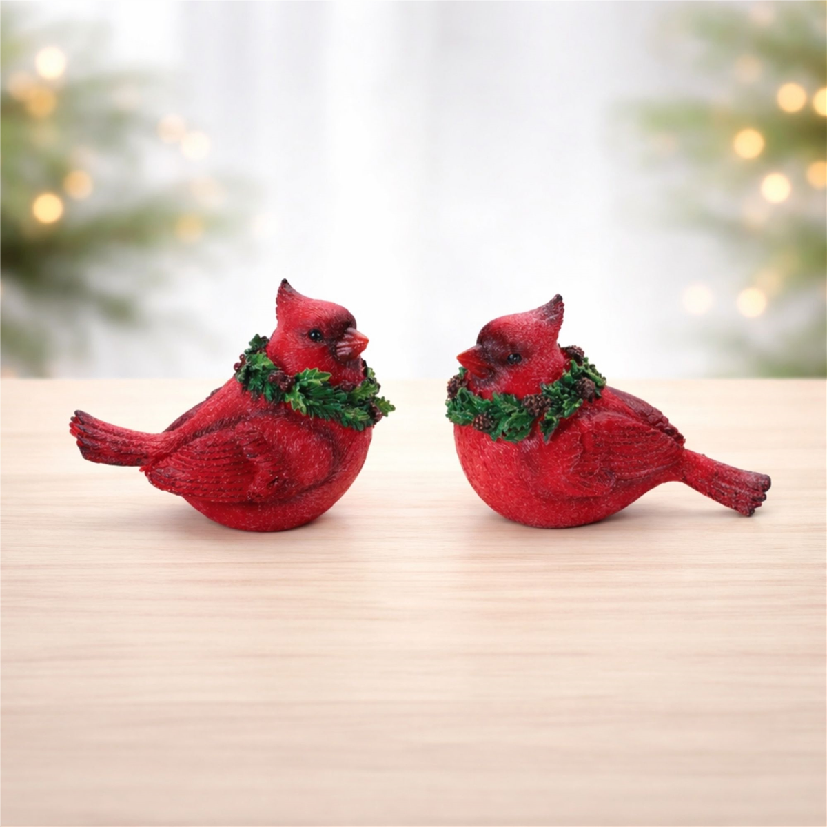 Melrose Cardinal Bird with Wreath Figurine - Set of 2