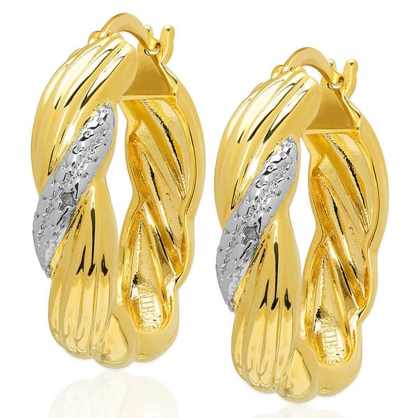 Accents by Gianni Argento Diamond Braided Swirl Hoop Earrings - image 