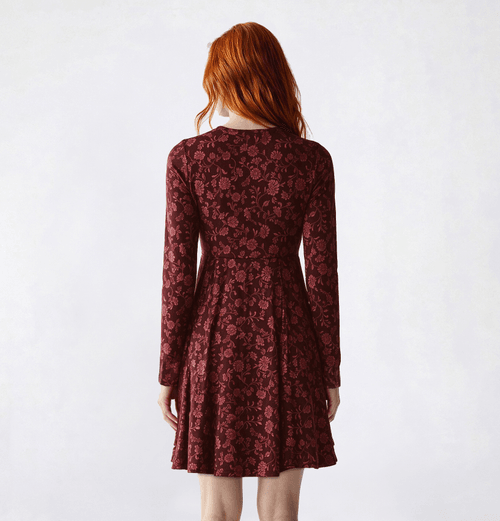 Juniors Wallflower Floral Long Sleeve Fit & Flare Dress- Coffee