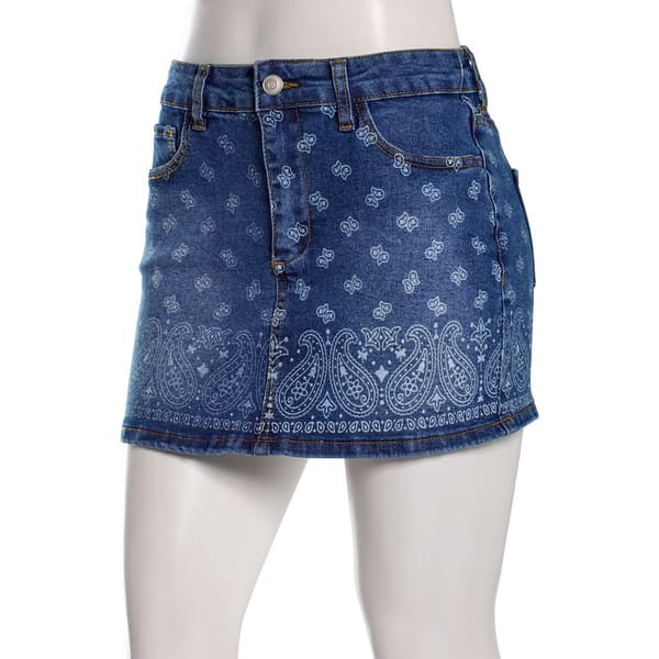 Juniors No Comment Denim Skirt w/ Placement Applique - image 