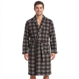 Mens Preswick & Moore(R) Plaid Velvet Robe - Black/White