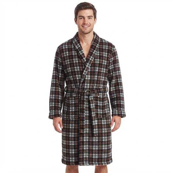 Mens Preswick & Moore(R) Plaid Velvet Robe - Black/White - image 