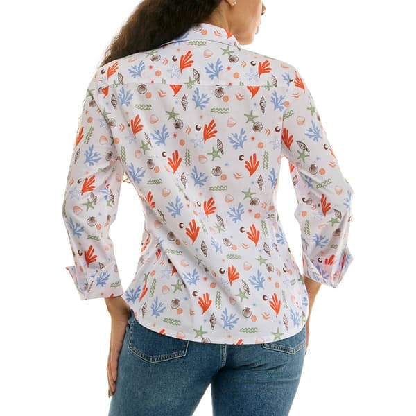 Petite Zac & Rachel 3/4 Sleeve Sea Life Casual Button Down