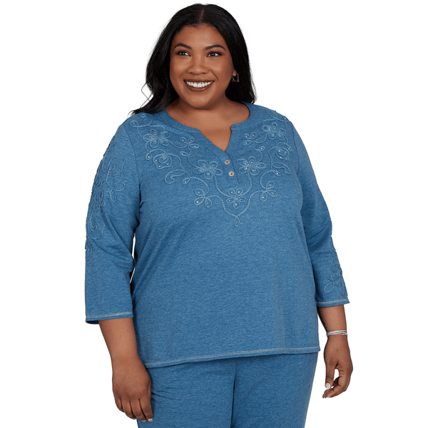 Plus Size Alfred Dunner Provence Floral Soutache Henley Blouse