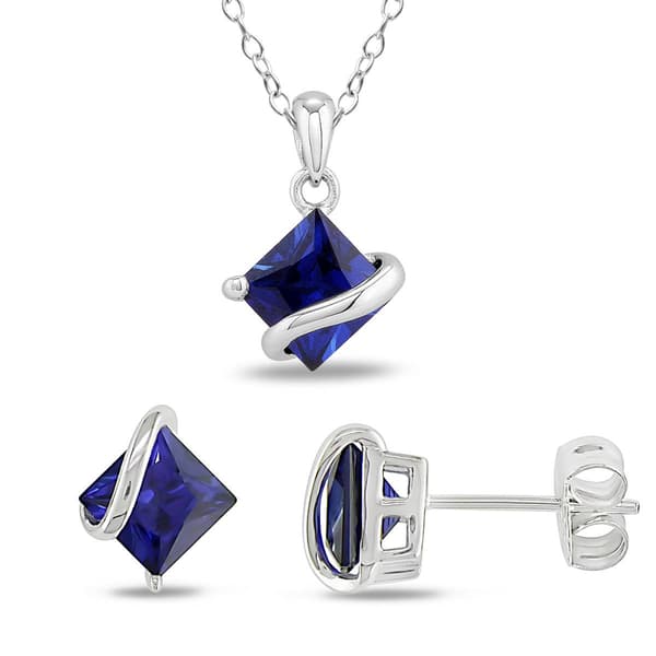 Gemstone Classics(tm) 3 3/4ctw. Square Created Blue Sapphire Set