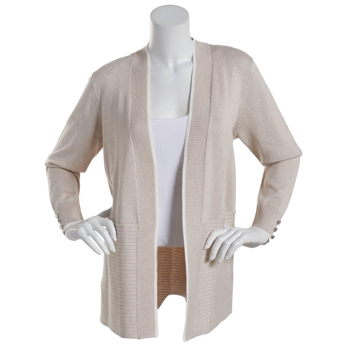 Womens 89th & Madison Long Sleeve Tipped Collar Cardigan