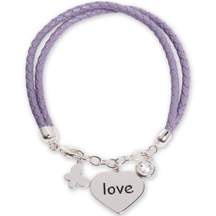 Beautiful Blessings Purple Leather Heart Charm Bracelet
