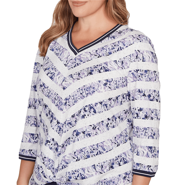Plus Size Ruby Rd. Jetsetter Floral Chevron Knot Front Blouse