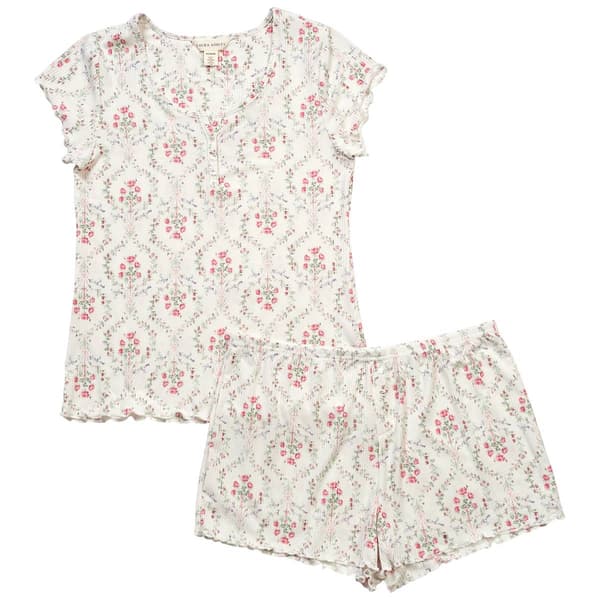 Womens Laura Ashley Short Sleeve Floral Trellis Boxer Pajama Set