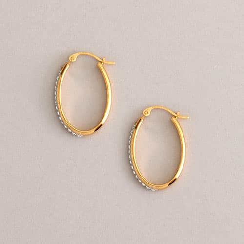 14kt. Gold Oval Crystal Hoops w/Nano Diamond Resin - image 