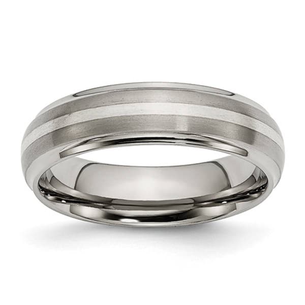 Mens Endless Affection(tm) 6mm Sterling Silver Inlay Polished Band - image 