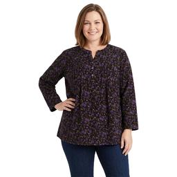 Womens Napa Valley 3/4 Sleeve Floral Pleated Blouse - Purple