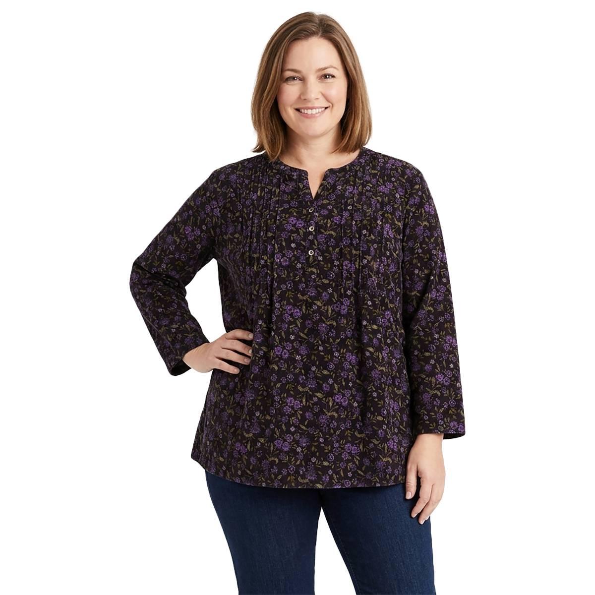 Womens Napa Valley 3/4 Sleeve Floral Pleated Blouse - Purple