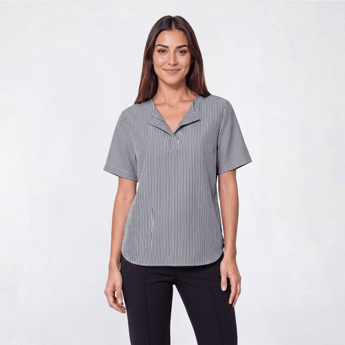 Petite Hasting & Smith Short Sleeve Stripe Linen Blouse - image 