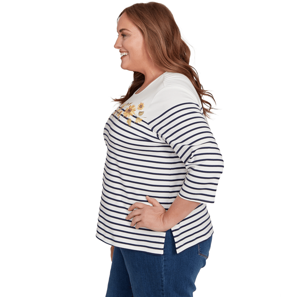 Plus Size Alfred Dunner Classics Stripe Sunflower Blouse