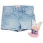 Girls (4-6x) Squeeze Fray Roll Cuff Denim Shorts/Hair Accessories - image 1