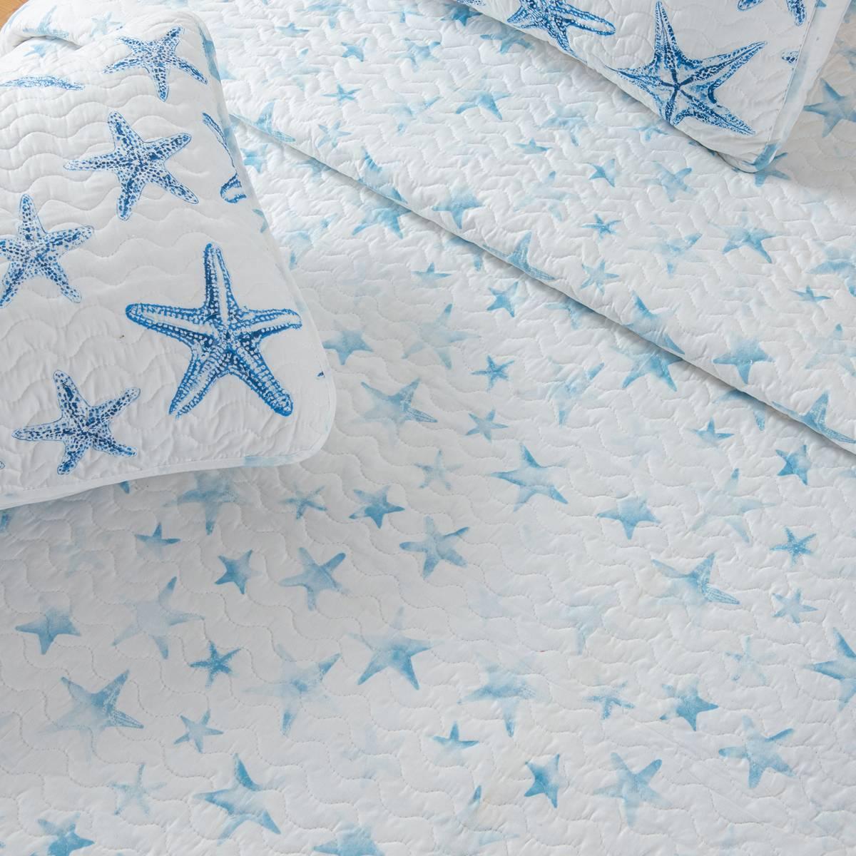 FreshFolds Trinidad 3pc. Reversible Blue Starfish Quilt Set