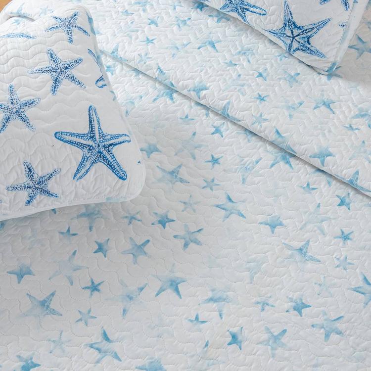 FreshFolds Trinidad 3pc. Reversible Blue Starfish Quilt Set