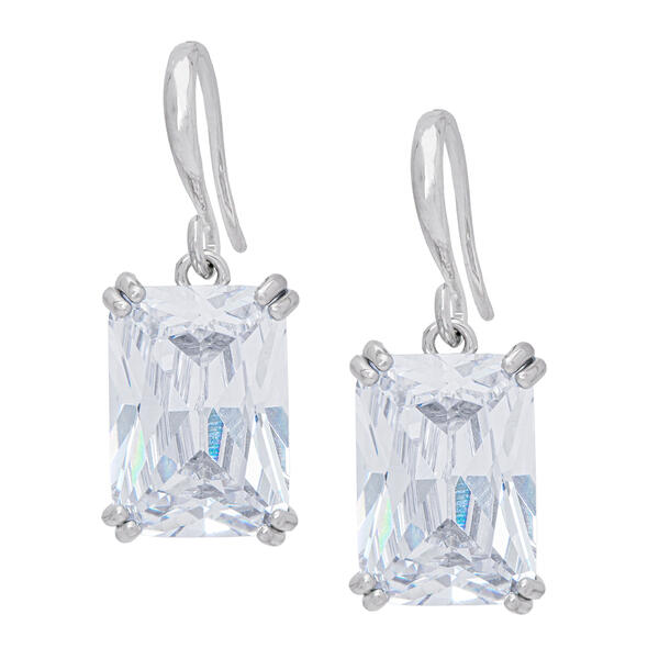 Silver Plated Emerald Cut Cubic Zirconia Hoop Earrings - image 