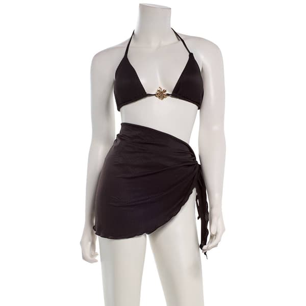 Juniors Mykonos Blue 3pc. Black Swim Set with Sarong