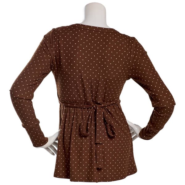 Juniors No Comment Ribbed Surplice Babydoll Top w/ Tie Back -Dots