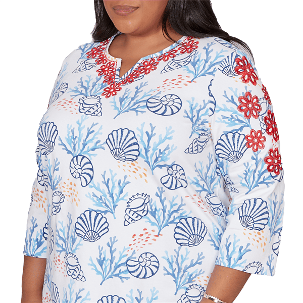 Plus Size Alfred Dunner Port Side Coastal Embroidered Blouse