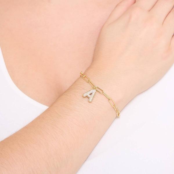 Athra 14kt. Gold Over Brass CZ A Initial Bracelet