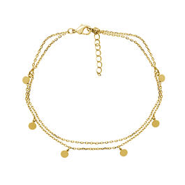 Barefootsies Gold Plated Double Strand Disc Drop Anklet