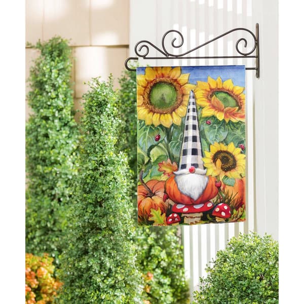 Evergreen Pumpkin Gnome Garden Suede Flag