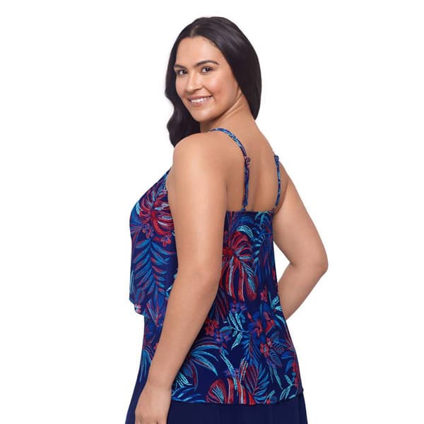 Plus Size American Beach High Low Flounce Tankini Swim Top