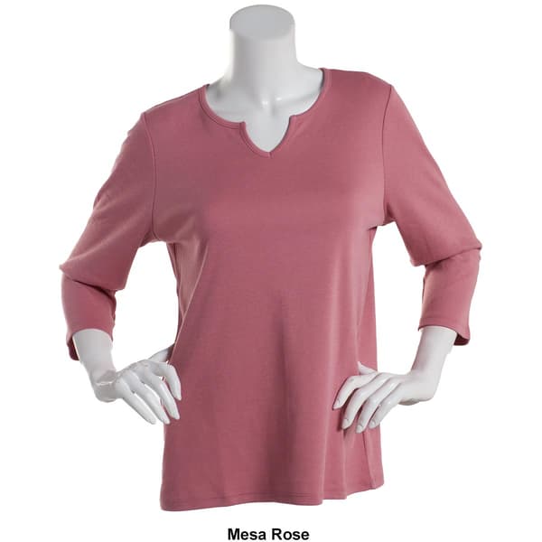 Womens Hasting &amp; Smith 3/4 Sleeve Solid Split Neck Top