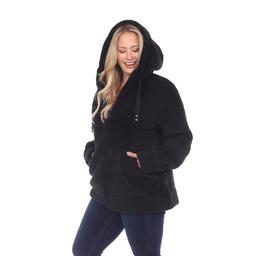 Plus Size White Mark Hooded Sherpa Jacket
