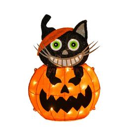 National Tree 23in. Pre-Lit Pumpkin and Black Cat Decor