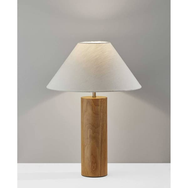 9th & Pike&#174; 26in. White Shade Natural Wood Cylinder Table Lamp