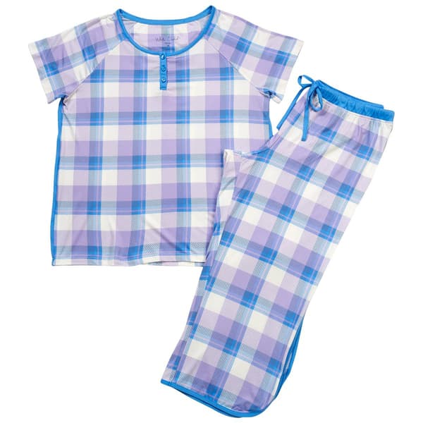 Womens White Orchid Plaid Cropped Pajama Set