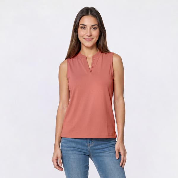 Womens LANDS END(R) Solid Split Neck Tank Top - image 