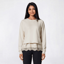 Juniors Love Tree Soft Air Lace Hem Crew Neck Pullover Top